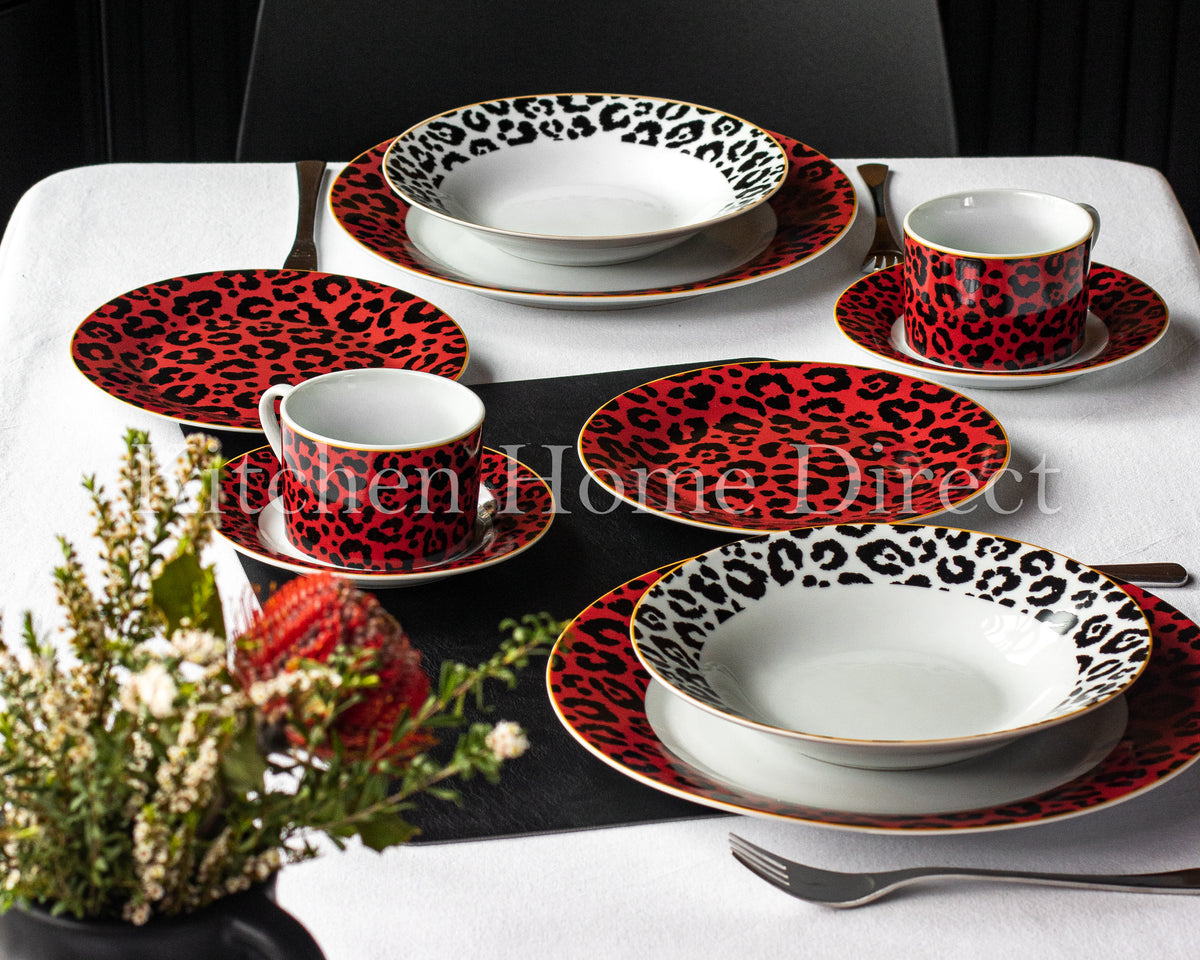 Buy 15 Off Sale Leopard Edition 20 Piece Dinner Set in Dark Red and Black Online Australia Kitchen Home Direct