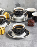 Load image into Gallery viewer, 15% Off Sale- Leopard Edition 12-Piece Espresso Cup &amp; Saucer Set Cool Gray and Black