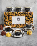 Load image into Gallery viewer, 15% Off Sale- Leopard Edition 12-Piece Espresso Cup &amp; Saucer Set Cool Gray and Black