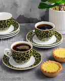 Load image into Gallery viewer, 15% Off Sale- Leopard Edition 12-Piece Espresso Cup &amp; Saucer Set Olive Green and Black