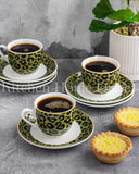 Load image into Gallery viewer, 15% Off Sale- Leopard Edition 12-Piece Espresso Cup &amp; Saucer Set Olive Green and Black