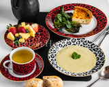 Load image into Gallery viewer, Leopard Edition 20-Piece Dinner Set in Dark Red and Black