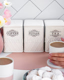 Load image into Gallery viewer, Cris Cross Embossed Canister Set of Three Sugar, Tea and Coffee