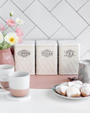 Load image into Gallery viewer, Cris Cross Embossed Canister Set of Three Sugar, Tea and Coffee