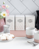 Load image into Gallery viewer, Cris Cross Embossed Canister Set of Three Sugar, Tea and Coffee