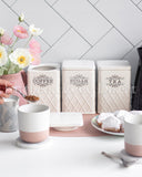 Load image into Gallery viewer, Cris Cross Embossed Canister Set of Three Sugar, Tea and Coffee