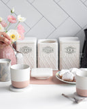 Load image into Gallery viewer, Cris Cross Embossed Canister Set of Three Sugar, Tea and Coffee