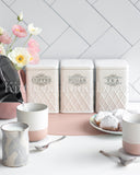 Load image into Gallery viewer, Cris Cross Embossed Canister Set of Three Sugar, Tea and Coffee