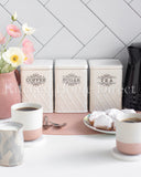 Load image into Gallery viewer, Cris Cross Embossed Canister Set of Three Sugar, Tea and Coffee