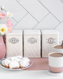 Load image into Gallery viewer, Cris Cross Embossed Canister Set of Three Sugar, Tea and Coffee