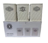 Load image into Gallery viewer, Cris Cross Embossed Canister Set of Three Sugar, Tea and Coffee