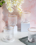 Load image into Gallery viewer, Art Deco Rainbow Embossed Low-Ball Glasses with Gold Rim - Set of 4