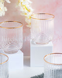 Load image into Gallery viewer, Art Deco Rainbow Embossed Low-Ball Glasses with Gold Rim - Set of 4