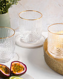 Load image into Gallery viewer, Art Deco Rainbow Embossed Low-Ball Glasses with Gold Rim - Set of 4