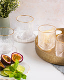 Load image into Gallery viewer, Art Deco Rainbow Embossed Low-Ball Glasses with Gold Rim - Set of 4