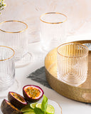 Load image into Gallery viewer, Art Deco Rainbow Embossed Low-Ball Glasses with Gold Rim - Set of 4