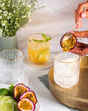 Load image into Gallery viewer, Art Deco Rainbow Embossed Low-Ball Glasses with Gold Rim - Set of 4