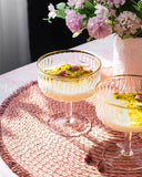 Load image into Gallery viewer, Art Deco Rainbow Embossed Clear Dessert Bowls Set Of 4 with Gold Rim