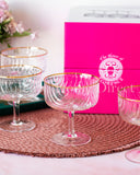 Load image into Gallery viewer, Art Deco Rainbow Embossed Clear Dessert Bowls Set Of 4 with Gold Rim