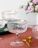 Load image into Gallery viewer, Art Deco Rainbow Embossed Clear Dessert Bowls Set Of 4 with Gold Rim