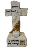 Load image into Gallery viewer, Faithful Light: Praying Hands Cross with Gold Heart &amp; Tealight Religious Keepsake