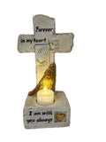 Load image into Gallery viewer, Faithful Light: Praying Hands Cross with Gold Heart &amp; Tealight Religious Keepsake