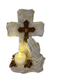 Load image into Gallery viewer, Sacred Light: Cross with Praying Hands &amp; Tealight Religious Keepsake