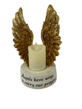 Load image into Gallery viewer, Guiding Light: Large Open Gold Angel Wings With Light Up Candle Religious Keepsake.