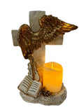 Load image into Gallery viewer, Harmony of Faith: Cross with Gold Angel Wings, Book &amp; Violin With Light Up Candle Religious Keepsake.