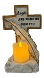 Load image into Gallery viewer, Heavenly Protection: “Angels Are Watching Over You” Cross With Light Up Candle &amp; Feathers Religious Keepsake.