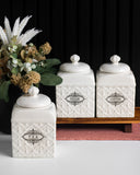 Load image into Gallery viewer, Florentina Embossed Set of Three Canister Set for Sugar, Tea and Coffee