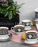 Load image into Gallery viewer, Elegant Sips: La Medusa Silver &amp; Black 12pc Espresso Coffee Cup and Saucer Set 80ml