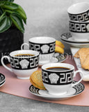 Load image into Gallery viewer, Elegant Sips: La Medusa Silver &amp; Black 12pc Espresso Coffee Cup and Saucer Set 80ml