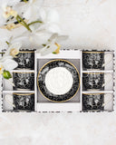 Load image into Gallery viewer,  Leopard Edition 12pc Espresso Cup &amp; Saucer Set Cool Gray and Black 