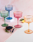 Load image into Gallery viewer, Classic Multi-Colored Coupe Champagne Glasses Set of 4 with Gold Rim