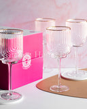 Load image into Gallery viewer, Art Deco Rainbow Embossed Clear Wine Glasses Set Of 4 with Gold Rim