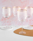 Load image into Gallery viewer, Art Deco Rainbow Embossed Clear Wine Glasses Set Of 4 with Gold Rim