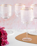 Load image into Gallery viewer, Art Deco Rainbow Embossed Clear Wine Glasses Set Of 4 with Gold Rim