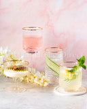 Load image into Gallery viewer, Art Deco Rainbow Embossed Low-Ball Glasses with Gold Rim - Set of 4