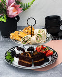 Load image into Gallery viewer, Elevate Your Dessert Display: Luxurious La Medusa Black &amp; Silver 2-Tier Cake Stand