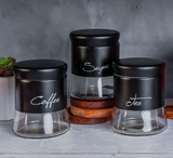 Load image into Gallery viewer, Modern Style Glass Storage Canisters Coffee, Tea and Sugar- Black