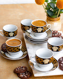 Load image into Gallery viewer, Elegant La Medusa Black &amp; Gold Luxe 12pc Universal Cup and Saucer Set 160ml