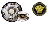 Load image into Gallery viewer, Elegant La Medusa Black &amp; Gold Luxe 12pc Universal Cup and Saucer Set 160ml