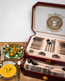 Load image into Gallery viewer, La Medusa Style 18/10 72Pcs Stainless Gold Cutlery Set in Wooden Display Case