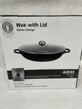 Load image into Gallery viewer, Florence Cookware Non-Stick Black Wok 32cm 5L with Marble Interior and Glass Lid.