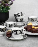 Load image into Gallery viewer, Elegant La Medusa Black &amp; Silver Luxe 12pc Universal Cup and Saucer Set 160ml