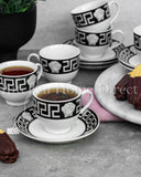 Load image into Gallery viewer, Elegant La Medusa Black &amp; Silver Luxe 12pc Universal Cup and Saucer Set 160ml