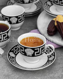 Load image into Gallery viewer, Elegant La Medusa Black &amp; Silver Luxe 12pc Universal Cup and Saucer Set 160ml