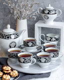 Load image into Gallery viewer, Teatime Timeless Elegance: La Medusa Black &amp; Silver 17-Piece Full Tea Set With Tea Pot, Sugar and Creamer