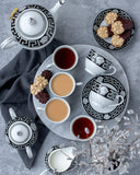 Load image into Gallery viewer, Teatime Timeless Elegance: La Medusa Black &amp; Silver 17-Piece Full Tea Set With Tea Pot, Sugar and Creamer